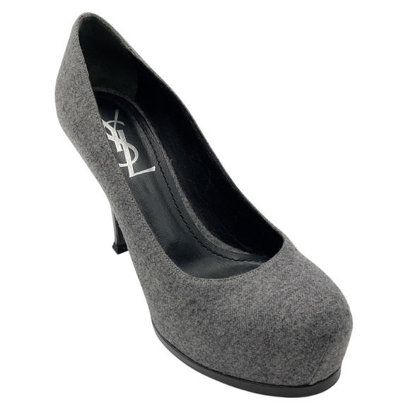 YVES SAINT LAURENT GREY WOOL PLATFORM PUMP - Picture 1 of 9
